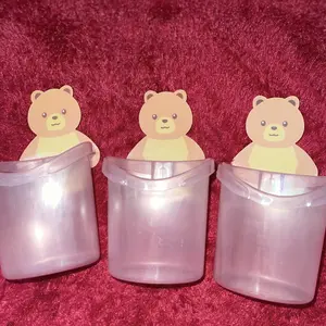 Tempat Sikat Gigi Tempel Kartun Wadah Serbaguna Gambar beruang Gelas Hitam Pink