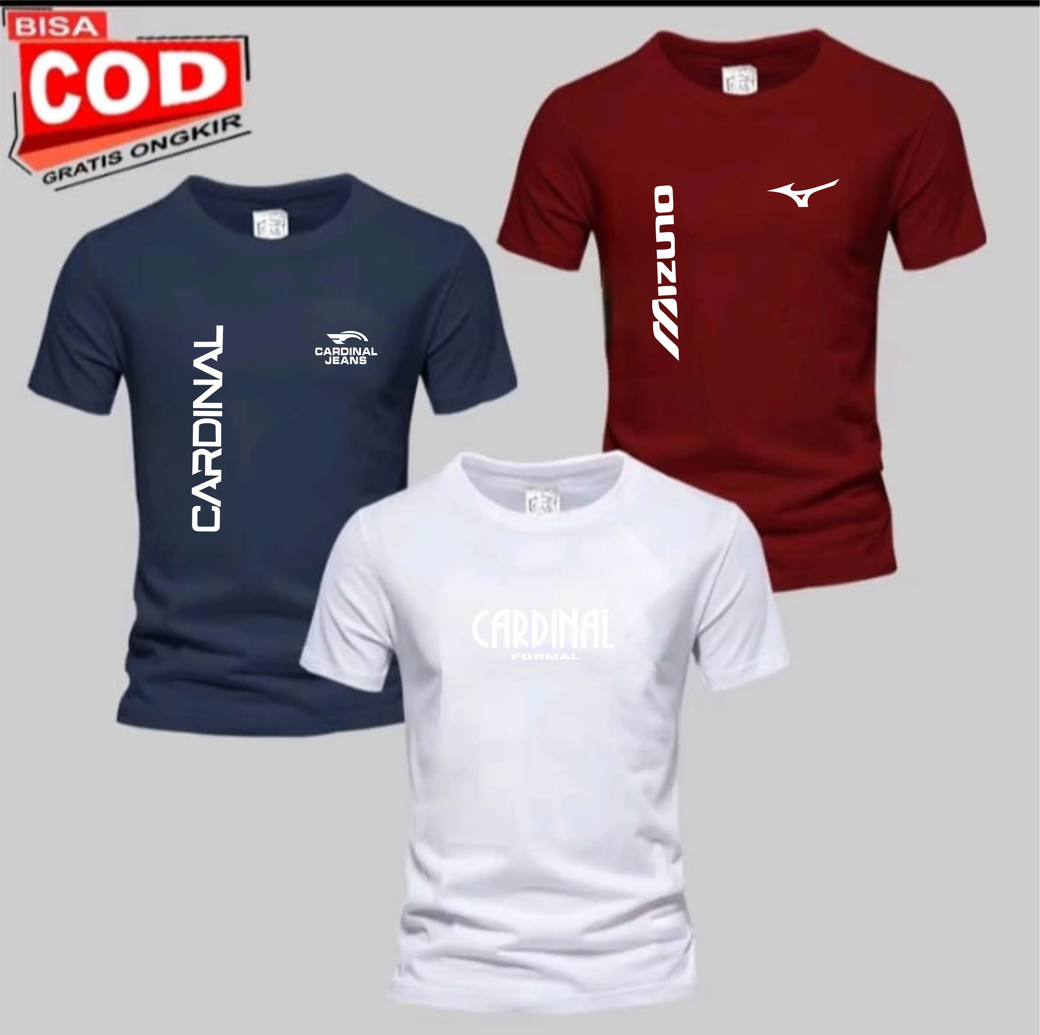 PROMO COD ( BAHAN TEBAL ) BUY 1 GET 3PCS Kaos Distro 100% COTTON Kaos Pria I  Wanita Kaos Distro Lengan pendek logo C4DINAL FORMAL- MIZUNO TEX KIRKA PRIN WHITE PREMIUM Kain Lembut