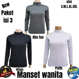 PAKET ISI 3PCS MANSET TURTLENECK - Manset Polos Lengan Panjang - Kaos Manset Wanita Kerah Tinggi - Manset Dalaman Muslimah Atasan Nyaman