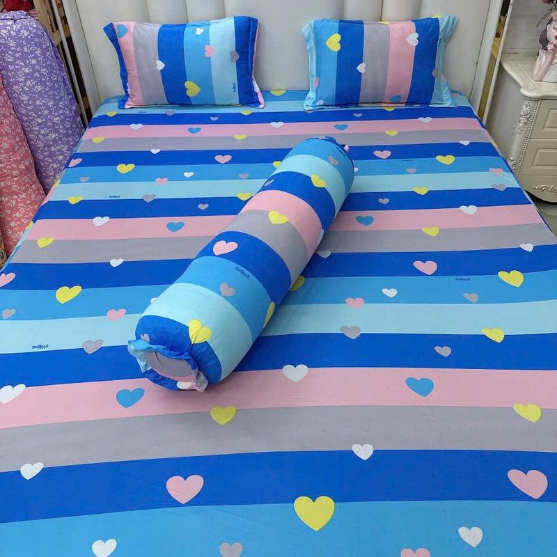 Bộ 4 món ga gối thun lạnh Hàn Quốc Mẫu Tim sọc nhiều màu - Bộ 4 món, may vỏ ôm khóa kéo bít đầu, chất vải thun mềm mịn thoáng mát không bai màu