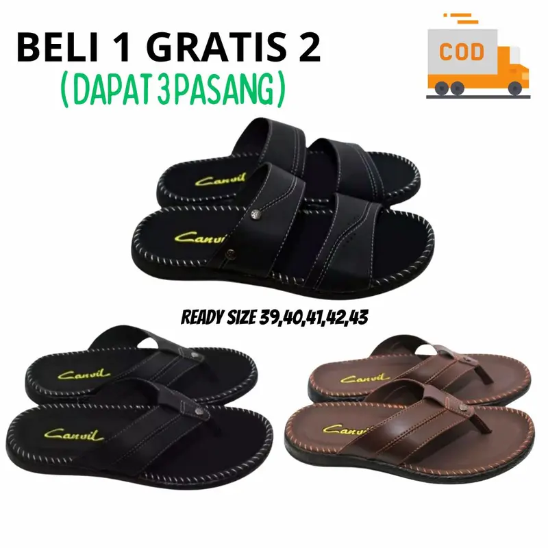 Sandal Slop / Beli 1 Dapat 3 Sandal Pria / Sandal Slop Japit Slide Slip on Cowok Terlaris Karet Flipper Jepit Kasual 4