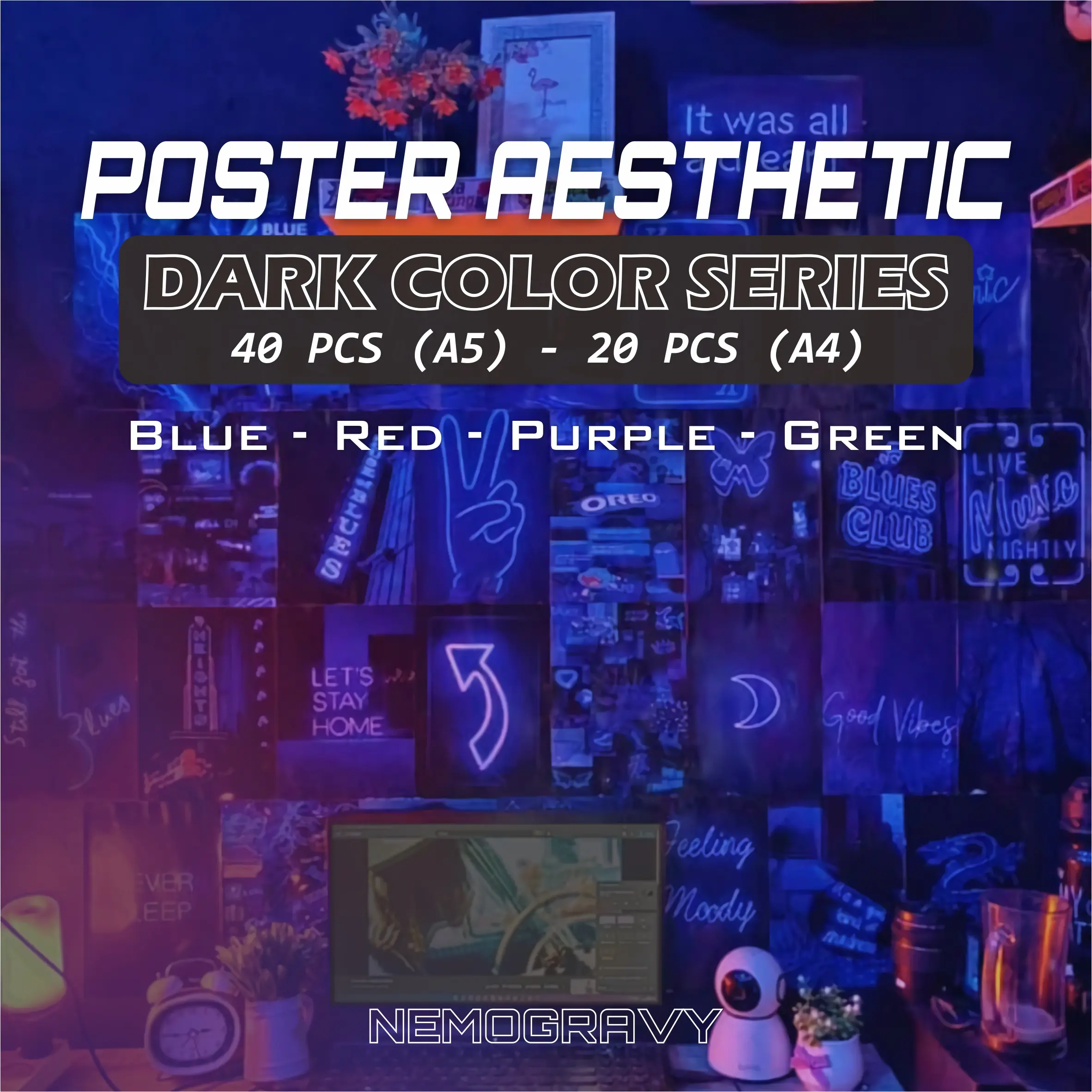 [40 PCS] POSTER AESTHETIC DARK COLOR SERIES Kertas