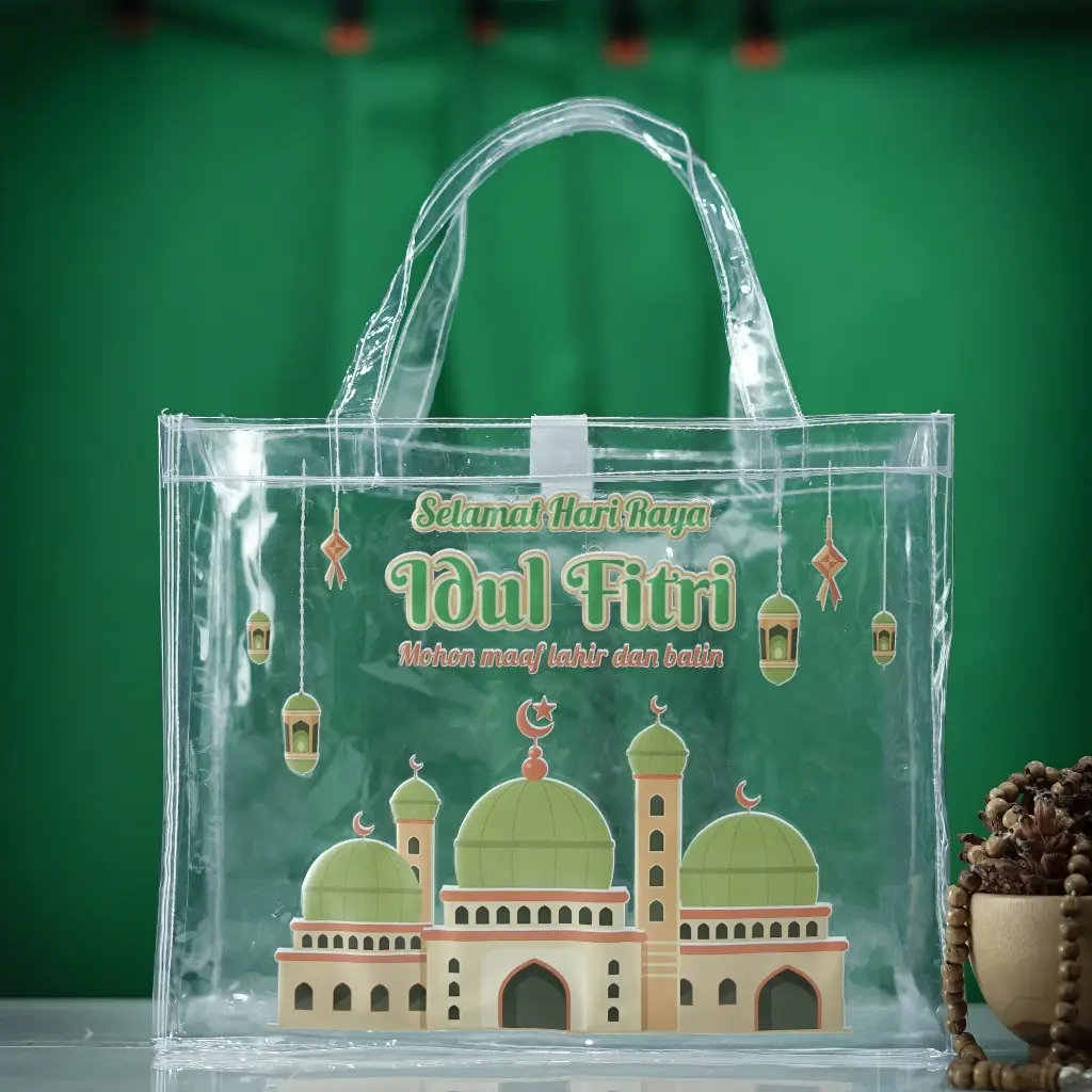 Uk 25x30x13 Tas Lebaran Mika Transparan Print Bingkisan Hampers Lebaran Idul Fitri