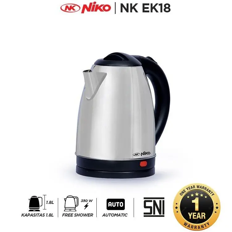 Niko EK18 Teko Listrik Pemanas Air / Kettle Listrik 1.8 Liter Stainless Low Watt