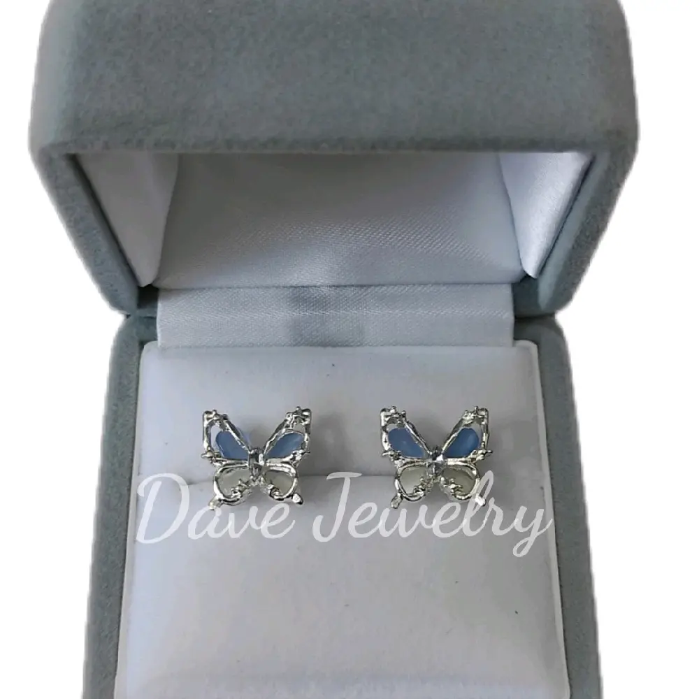 Dave Jewelry - C3803-1 - Anting Wanita Titanium Kupu Kupu Opal Biru