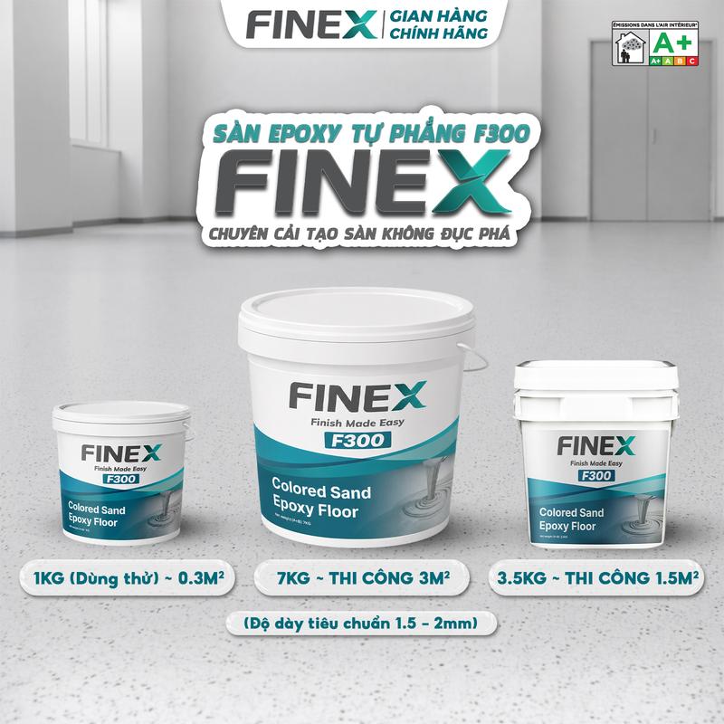 Sơn sàn tự phẳng cát màu epoxy Finex F300, chuyên cải tạo sàn không đục phá,…