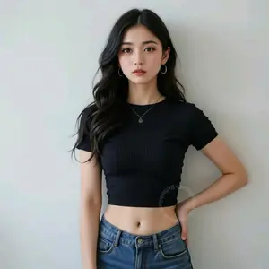 Basic Crop Knit Rib Crop Top Korean Style