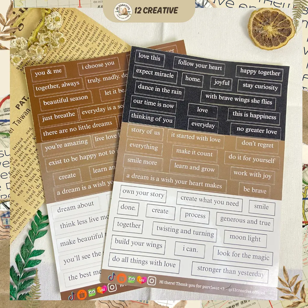 [12 Creative] English Words Aesthetic Sticker | Stiker Dekorasi Jurnal, Planner, Bujo, Scrapbook