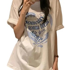 ルーズフィット 半袖 ラウンドネック レディースTシャツ、レタープリント サマーオーバーサイズTシャツ、グラフィックティー