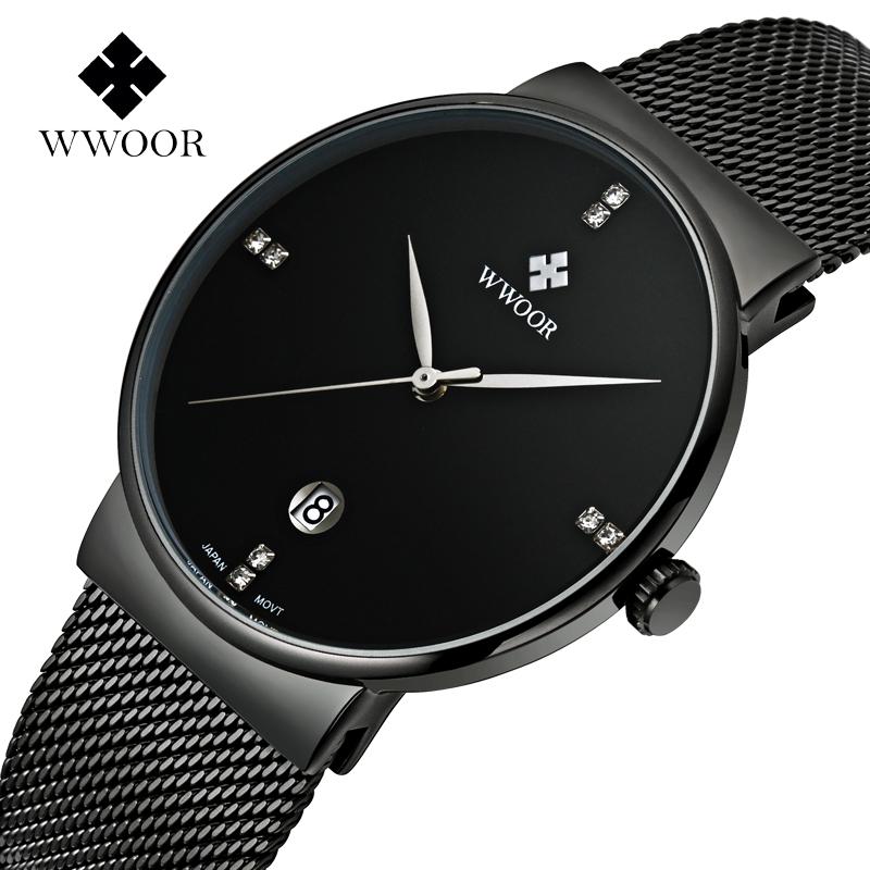 WWOOR-Men's Watch Đồng Hồ Thạch Anh Siêu Mỏng Cho Nam, Thương Hiệu Hàng Đầu, Không Thấm Nước, Có Lịch, Thời Trang Đeo Tay