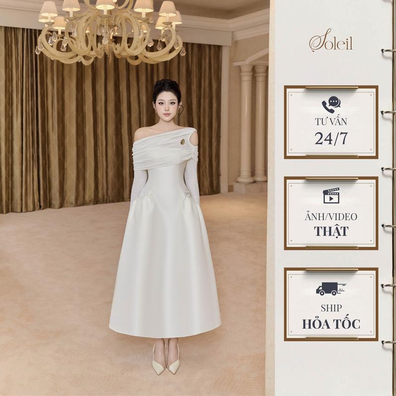  SOLEIL - Váy Đầm Yoon Dress Thiết Kế Nữ Chéo Khoét Vai Chiết Eo Dài Tay Đi Tiệc Đi Chơi Thường Ngày VD83 