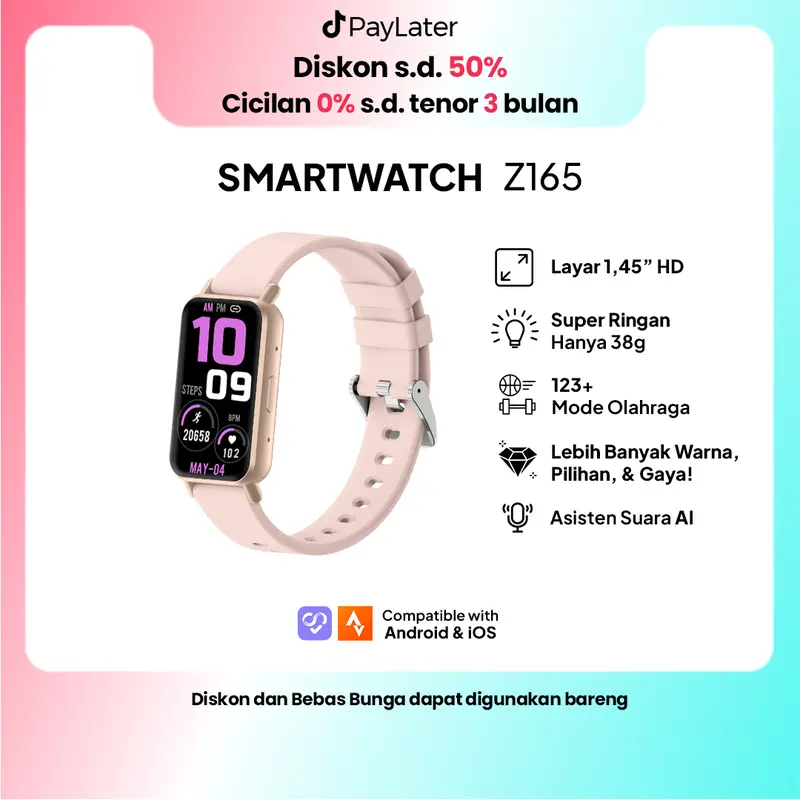 IDOTIME Smart Band Z165 (ROSEGOLD) Jam Tangan Pintar 2025 Bluetooth Call  Health Management IP68 Default