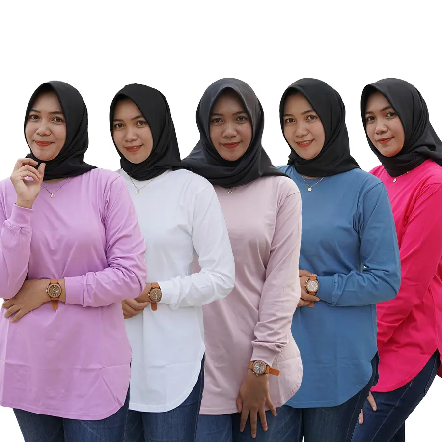 Kaos Polos Oval Wanita Berhijab Cotton Combed 24s Menyerap Keringat Panjang Katun Dewasa