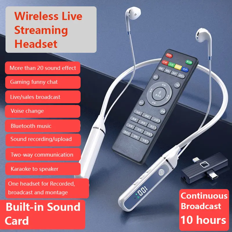 Wireless Live Streaming Bluetooth Earphone Magnetic Built-in Sound Card Broadcast Headset Zero Delay Noise Cancelling Micophone Tansmitter Launcher With Wireless Remote Audio Cable Automatic Charging Digital Earbuds Equipment Electronic