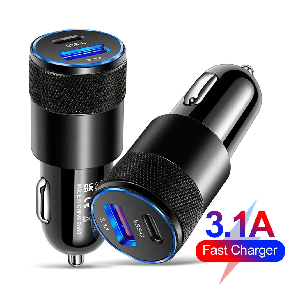 Bộ sạc ô tô USB, 3.1A, hỗ trợ PD và USB Type C, tương thích với Oppo, Oneplus, Realme, Xiaomi POCO X6 Pro, M6, F5, X5, M5, Huawei, iPhone, Pixel, Sharp, Samsung Galaxy S24, S23 Plus, M54, A54, M34 và các điện thoại thông minh khác.