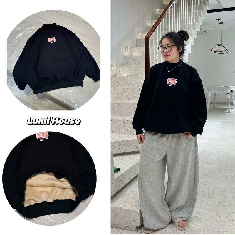 MỞ BÁN LÓT LÔNG COLLECTION WINTER ÁO SWEATER CỔ CAO MÙA ĐÔNG DÀNH CHO NỮ FORM RỘNG HOẠ TIẾT CHẤM BI SOCIU CHẤT LIỆU NỈ NHUNG LÓT LÔNG DÀY DẶN MỊN CB2802