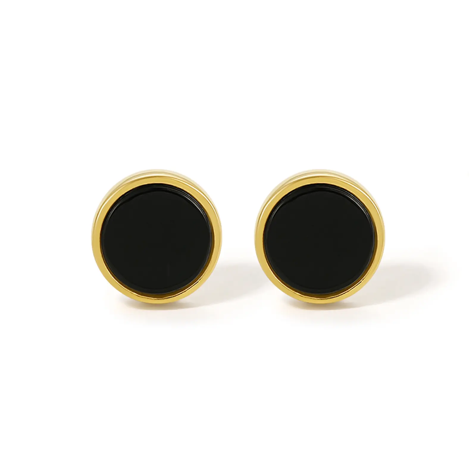ZHOU LIU FU Stud Earrings Sterling Silver Statement Earrings Onyx Black Gold Earrings 18ct Gold Plated Studs Stone Round Circle Stud Earrings Unisex Hypoallergenic Post Earrings Gift J098983