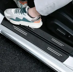 4PCS/SET Sticker Carbon Pelindung Sill Plate Anti Gores | Stiker Pelindung Pijakan Lantai Pintu Mobil | Universal Carbon Fiber Car Door Step Sill Plate Mobil Sticker