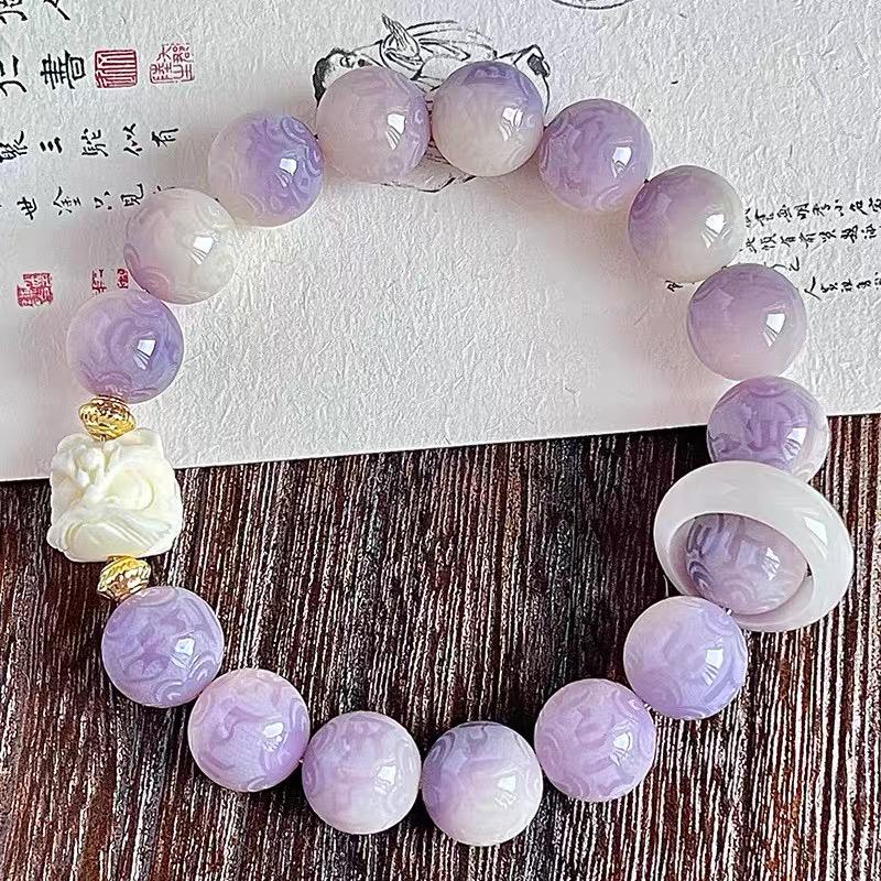 56A Lục Tự Đại Minh Chú Đầu Lân 12mm Tím Nhạt - Vòng Tay Hạt Bồ Đề tự nhiên chạm khắc Lục Tự Đại Minh Chú bảo bình an