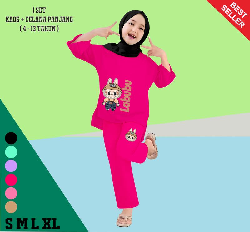 Setelan Kaos Anak Perempuan Celana Panjang Labubu Fashion untuk Usia 4-13 Tahun Baju 2