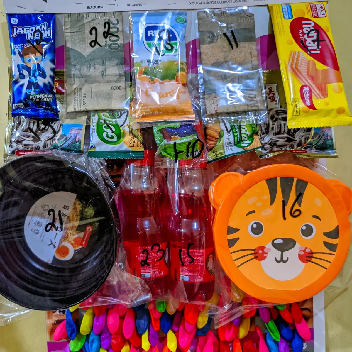 mainan cabutan balon berhadiah dengan GM-tempat sayur, snack food susu anak KC