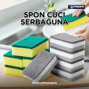 Spons Busa Cuci Piring Sabun Hijau Abu | Sponge 2 Sisi Hijau Kuning Murah Serbaguna | Busa Cuci Penghilang Noda Piring Gelas