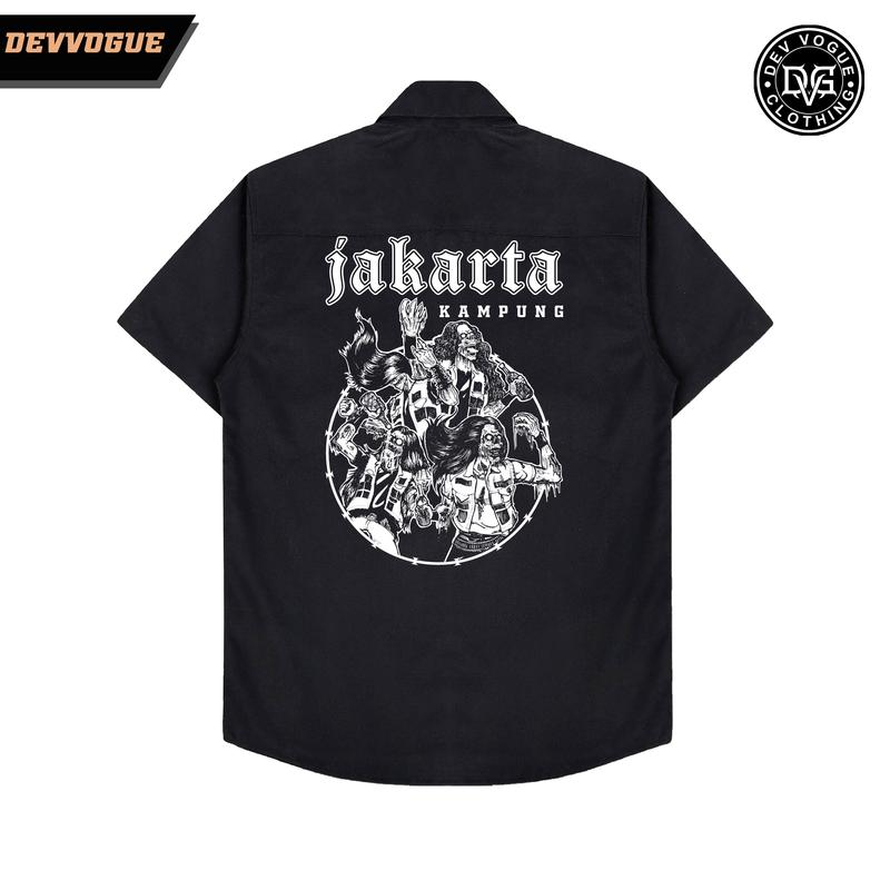 DEVVOGUE Kemeja Workshirt KAMPUNG JAKARTA / Work shirt Band Distro Hitam 2