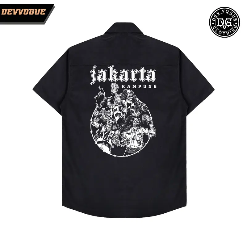 DEVVOGUE Kemeja Workshirt KAMPUNG JAKARTA / Work shirt Band Distro Hitam 2