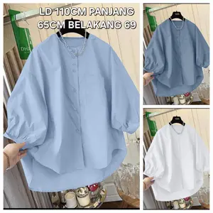 149-KEMEJA & BLOUSE  OVERSIZE JUMBO ATASAN WANITA LENGAN 3/4/KEMEJA WANITA KEKINIAN/BLOUSE WANITA Katun Dewasa Basic