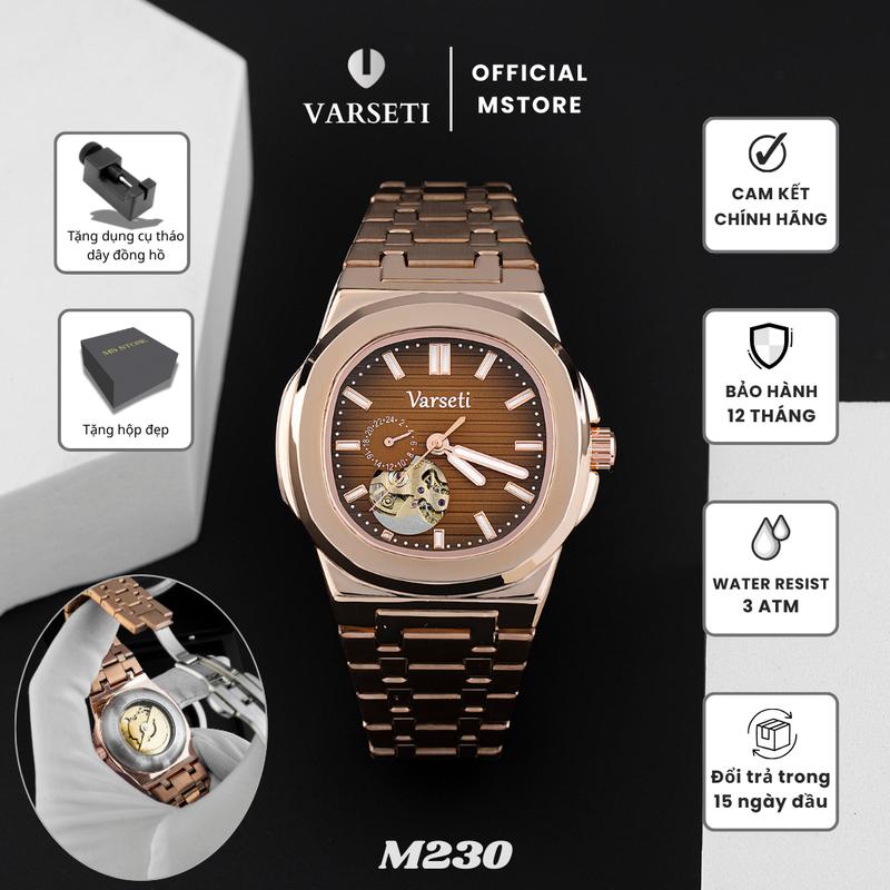    Đình Trưởng  - M230 - Đồng hồ Cơ AUTOMATIC thiết kế hiện đại với tông màu vàng hồng sang trọng mặt số nâu socola độc đáo và chi tiết lộ cơ tinh xảo 