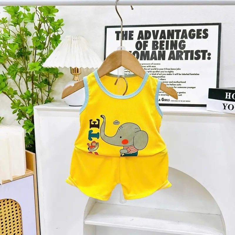Combo 5 Bộ Quần Áo Ba Lỗ Vải Tăm Lạnh Cho Bé Từ 5-16Kg 7