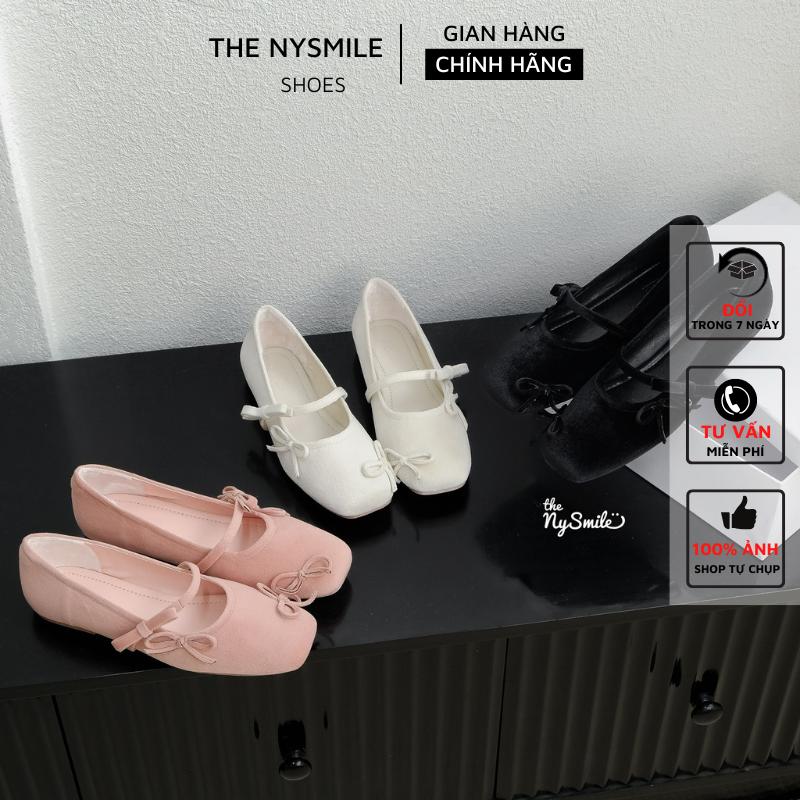  Giày nữ BIG SIZE    35 - 43   Giày Búp Bê Nữ Da Lộn  búp bê nữ phối nơ dễ thường cho nữ đi học - THENYSMILE - KURO 