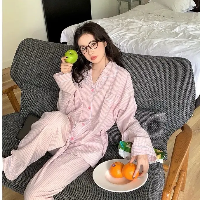 Set Pijama Nơ Hồng Kẻ Tím