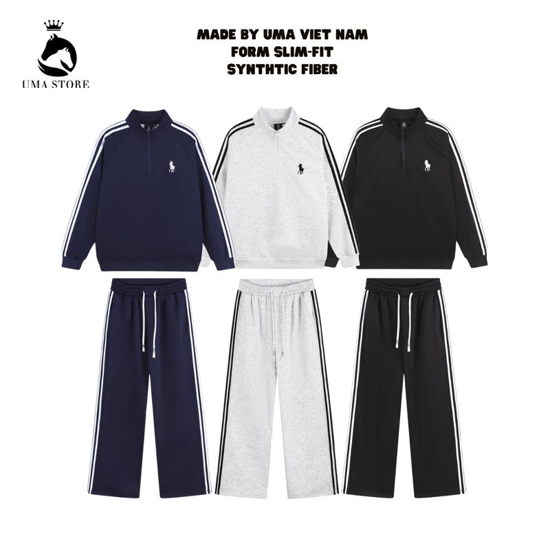  Bộ Quần Áo Thể Thao 3 Sọc Nỉ Nam Thu Đông Logo UMA STORE OR Thêu Chất nỉ 2 Da Dày Dặn Quần Có Dây Rút Bản To 3 màu đen than xám trắng 