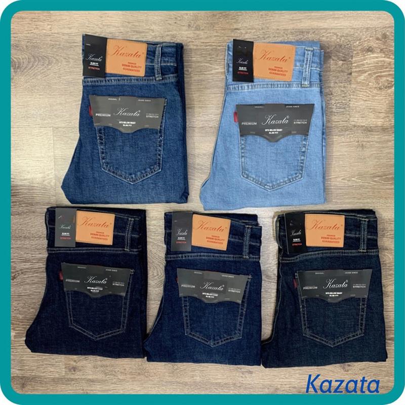 Quần Jean nam ống đứng vải co giãn xanh đen xanh rêu xanh trung xanh sáng dáng slimfit Kazata