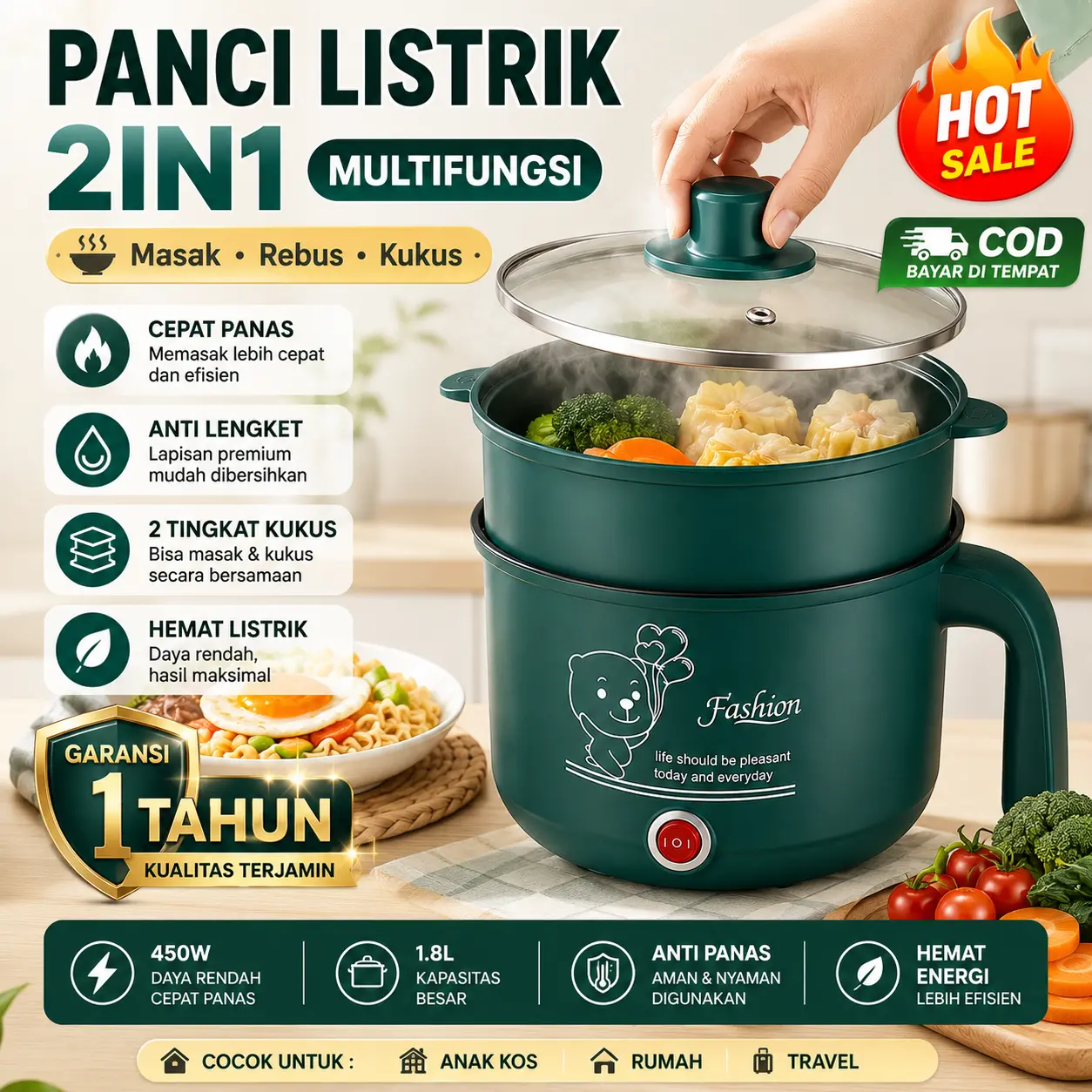 COD Panci Listrik Multifungsi Non Stick Steamboat Hot Pot Rice Cooker Kompor Elektrik Mini Stainless Steel Anti Lengket Masak Cepat Hemat Listrik Portable Bisa COD Ready Stock