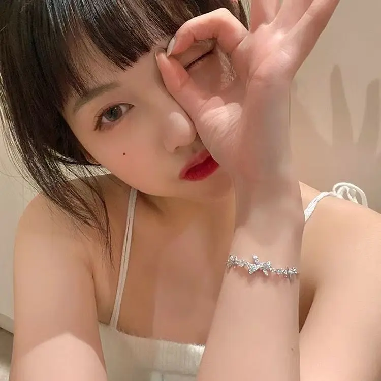 【Promosi Super】COD Gelang Titanium Anak Perempuan Busur Berlian Perak Aksesoris Estetika Korea Busur Perhiasan Titanium Asli Fashion 5