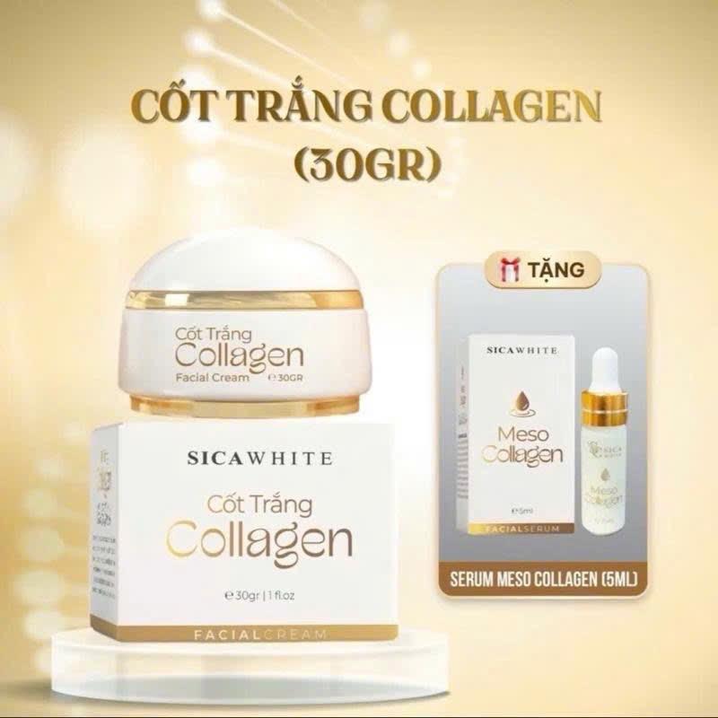 Kem Cốt Trắng Collagen 25gr  ( Kèm 1 Serum Meso Collagen 5ml ) - Hỗ Trợ Chăm Sóc Da Nám - Hỗ Trợ Da Không Đều Màu skincare skin care