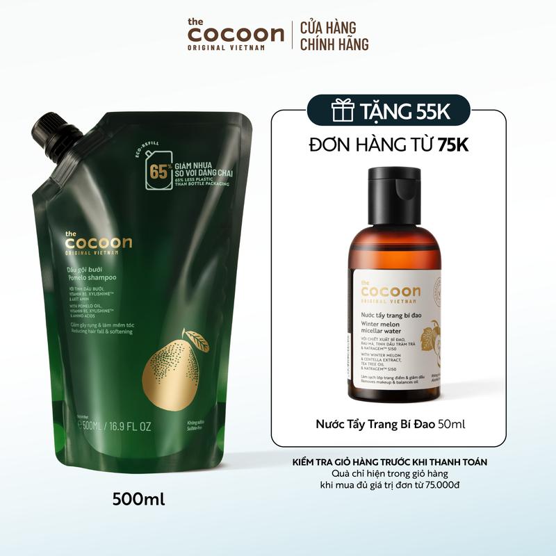 TÚI REFILL - Dầu gội bưởi Cocoon giúp giảm gãy rụng và làm mềm tóc 500ml