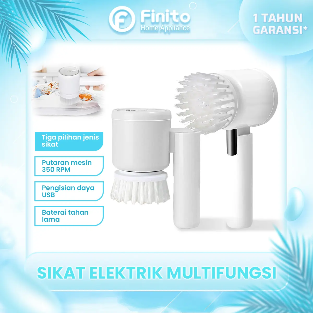 Sikat Putar Elektrik Otomatis 3in1 Spin Scrubber Rechargeable 1200mAh untuk Kamar Mandi Dapur Keramik dan Kompor