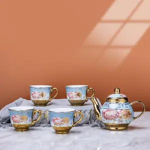 Cangkir Teko Keramik Set 4 Cups 1 Pot European Style - B140 - Rose Gold SUNFILI