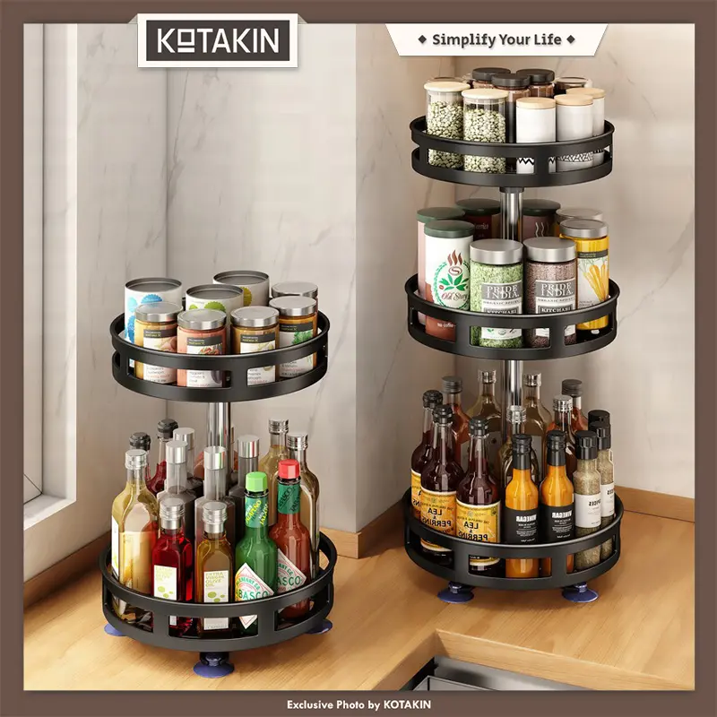 Rak Putar Besi Dapur 360 Derajat Tempat Penyimpanan Bumbu Scincare Sabun Besi Stainless Anti Karat 3