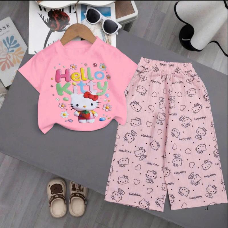 Set bộ đồ trẻ em, bộ áo cộc quần dài dành cho bé gái từ 14-44kg mẫu HELLO-KIT.TY chất liệu dẹp mẫu mới.