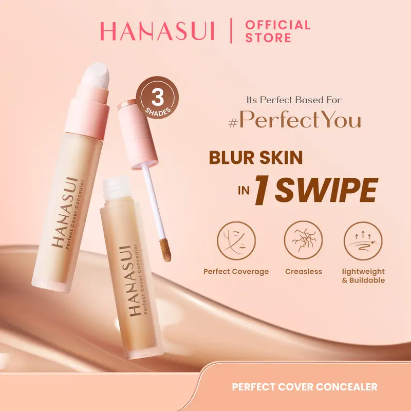 Hanasui Perfect Cover Concealer - Liquid Concealer Perfect Coverage Creaseless Blur Skin in 1 Swatch Ringan & Buildable 0
