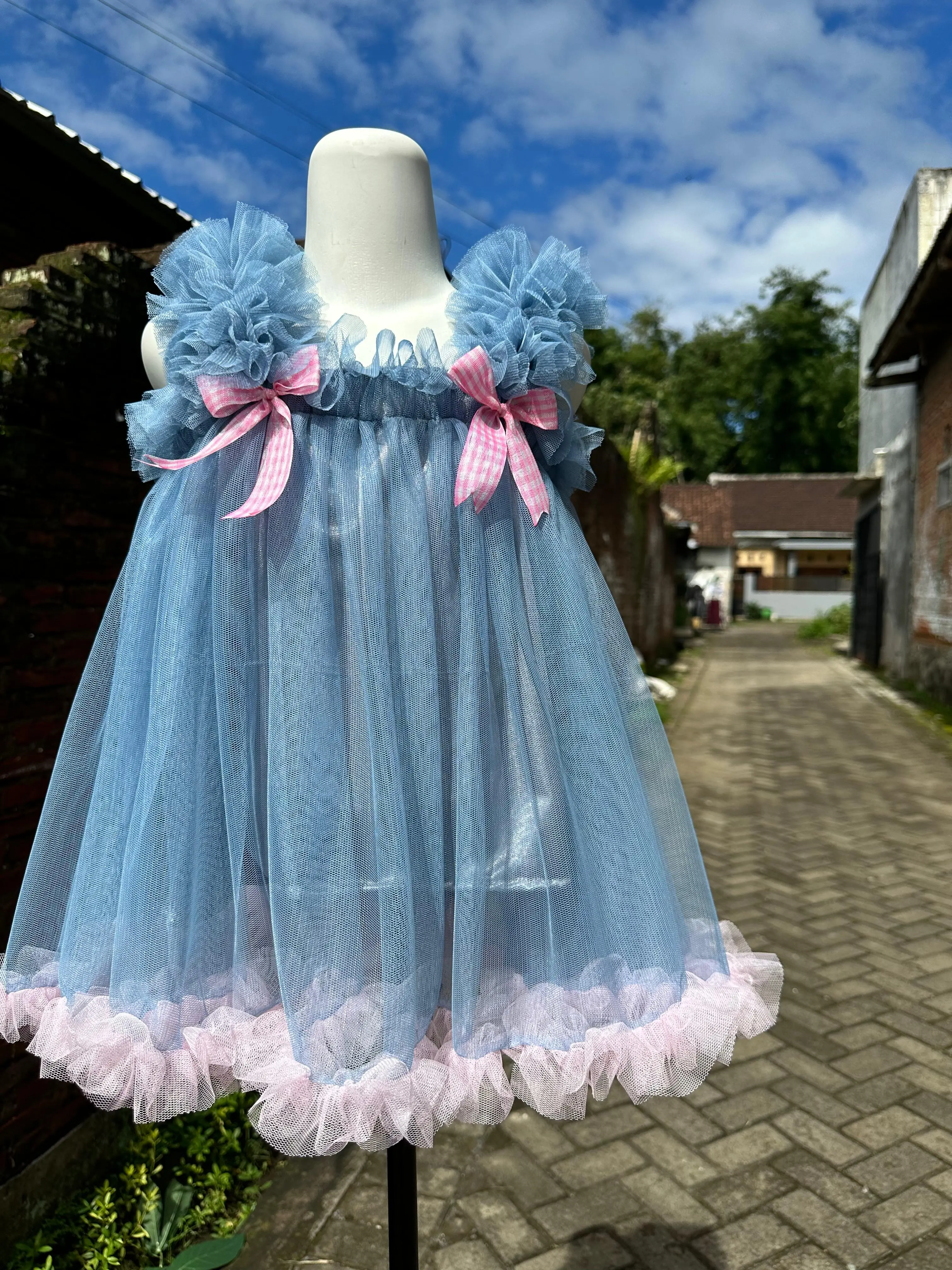 DRESS BUNGA ANAK DENIM BLUE PREMIUM CANTIK KEKINIAN