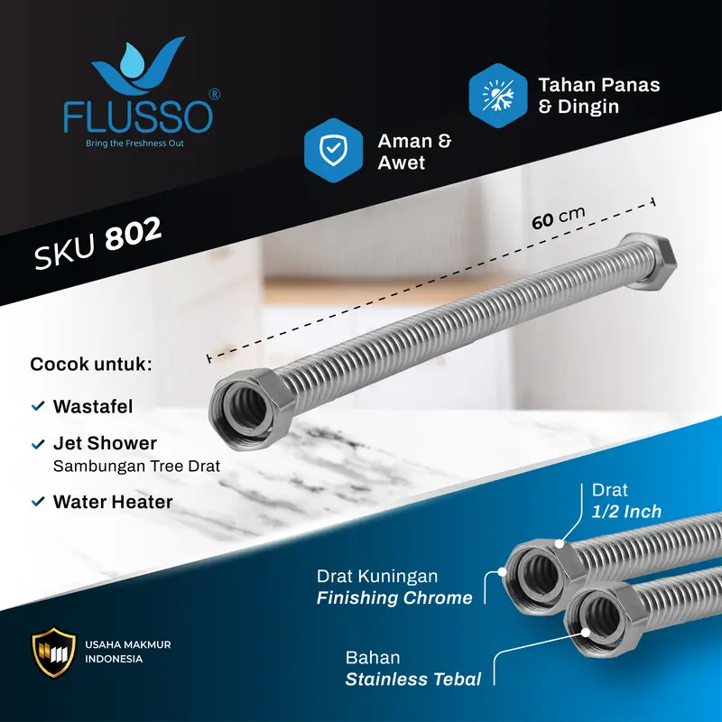 FLUSSO Selang Fleksibel Kaku Air Panas Dingin / Selang Water Heater Stainless ORIGINAL Jet 4