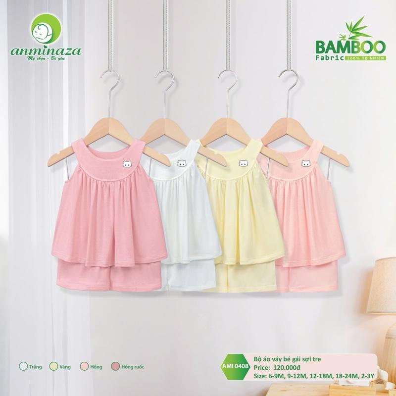  Bộ quần áo cổ yếm aminaza chất sợi tre cho bé từ 6 tháng đến 3 tuổi 