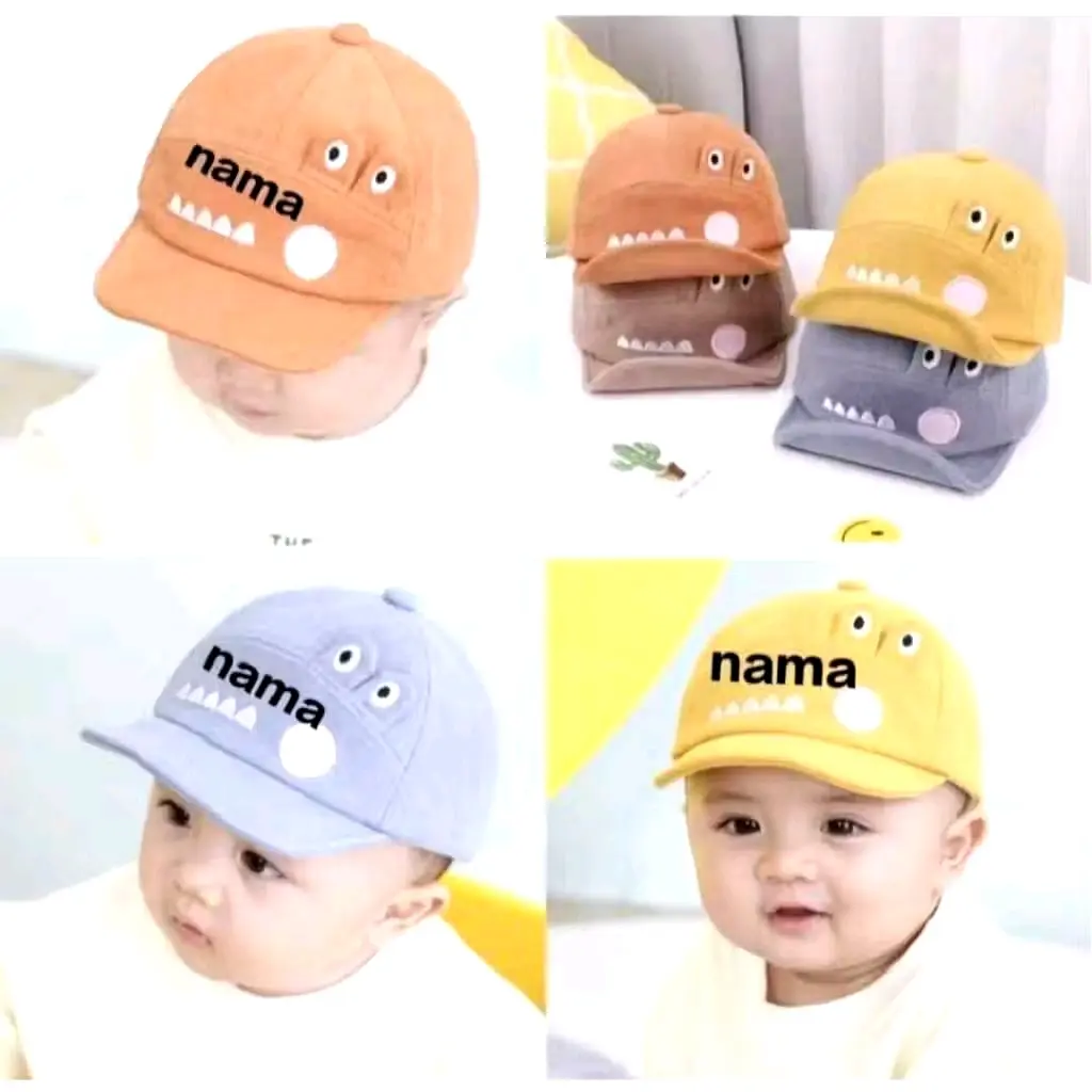 topi anak motif crocodile free bordir nama/topi bayi karakter aligator usia 5 bulan-2 tahun hanya untuk dicuci dengan tangan ungu tua