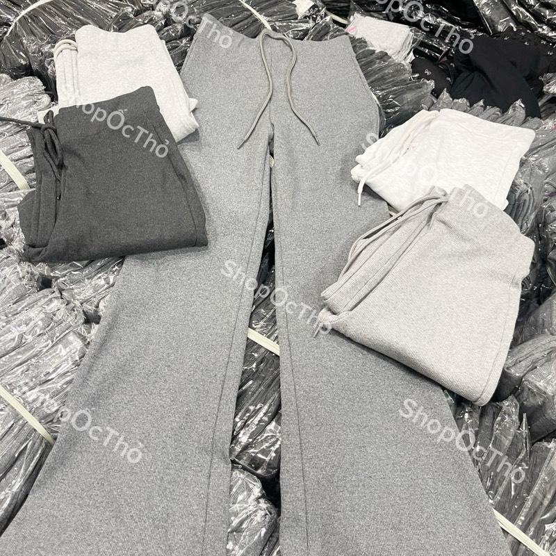 Quần Ống Loe nữ thun gân tăm co giãn không túi Pants Màu Đen Women Voi Ong