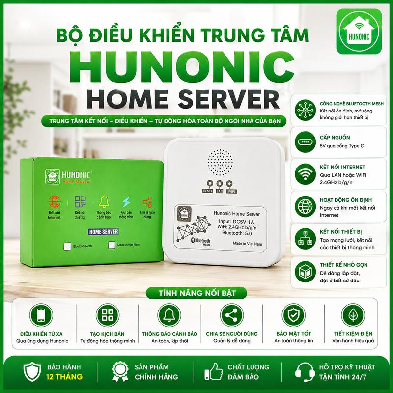 Bộ điều khiển trung tam Hunonic HOME SERVER kết nối mạng LAN để điều khiển công…